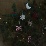 Christmas home decor - pack of 7 Stuffed Plush Toy | Festive Glow Set – Handcrafted Snowflake, Bow, Reindeer, holly leaf, Moon, Candy Cane, Gift Box | Artisan Made In India | 100% Cotton | Gift pack