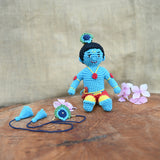 Krishna ji Plush Stuffed Toy | Sky Blue | Toys For Kids | Handmade Infant Soothe Toys | Artisan Made In India | Amigurumi Toys | 100% Cotton | Crochet Cuddle Toys | kanha ji