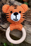 Wooden Ring Tiger Soft Plush Toy | Toys For Kids | Handmade Infant Soothe Toys | Artisan Made In India | Amigurumi Toys | 100% Cotton | Crochet Cuddle Toys