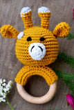 Wooden Ring Giraffe Soft Plush Toy | Toys For Kids | Handmade Infant Soothe Toys | Artisan Made In India | Amigurumi Toys | 100% Cotton | Crochet Cuddle Toys